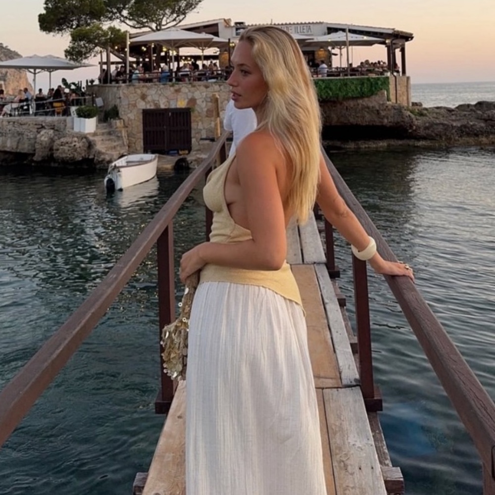 Zara NWT contrasting combination two tone cream and tan maxi halter dress - Picture 6 of 11